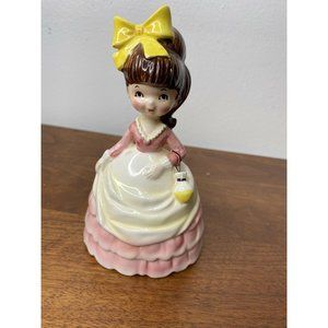 Vintage Inarco Yellow Big Bow Girl Figurine E-2519 Pink Dress 6" Ceramic